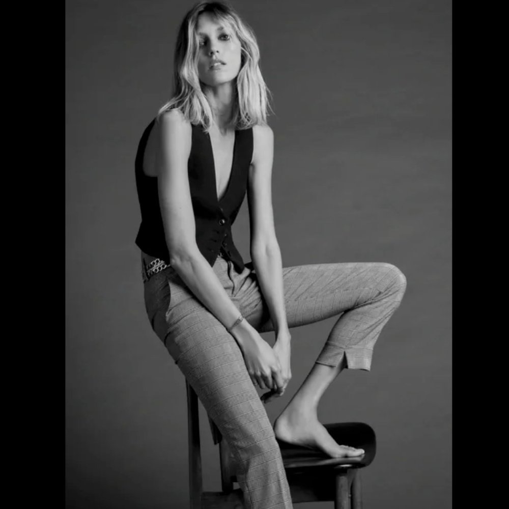 ZARA WOMEN NWT HIGH-WAISTED Houndstooth Check Plaid Cropped Cigarette Pants 4 10